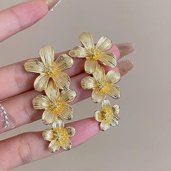 Golden Blossom Statement Earrings - Picture 2 of 3